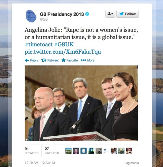 Angelina Jolie William Hague G8 Twitter