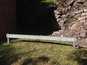 photo of sign that says 'laboratory and mortuary' from Q station, sydney.