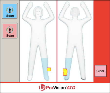 See the pink and blue buttons? Security personal are supposed to tell the machines what kinds of bodies to expect based on gender presentation. Image from TSA website.