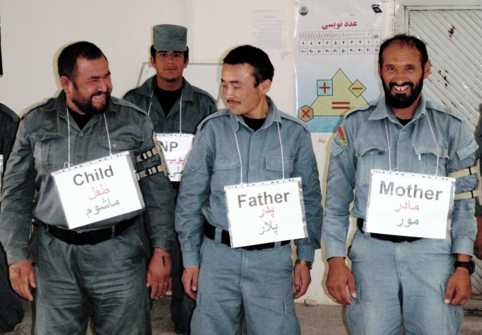 Afghan National Policemen participating in an interactive exercise during Counter Insurgency Training